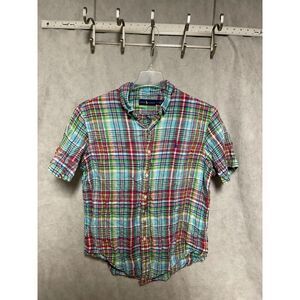 Ralph Lauren Shirt Men L Multicolor Plaid Linen Casual Hybrid Vacation Button Up